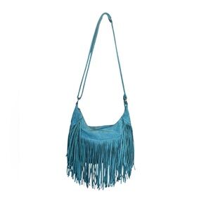 Chic Teal Fringe Crossbody Bag